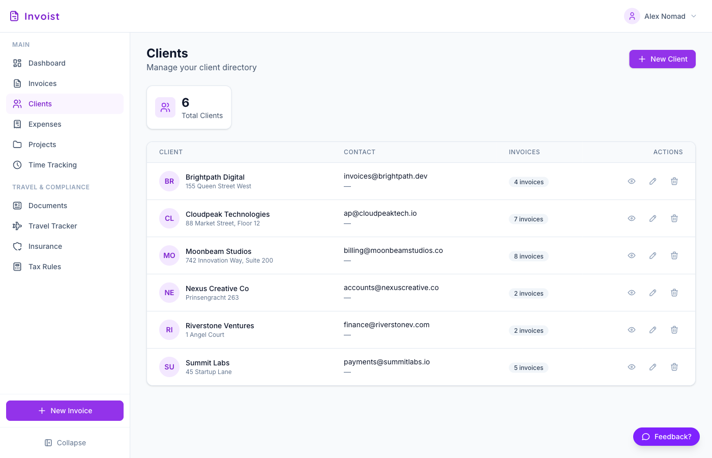 Invoist Clients - Client directory and management